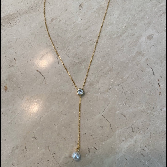 Sale $36 Firm! 14K Gold Plated Necklace with CZ & Faux Pearl - Picture 9 of 12